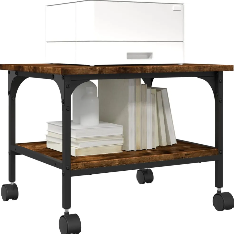 vidaXL Printerkastje 2-laags 50x40x38 cm bewerkt hout gerookt eiken