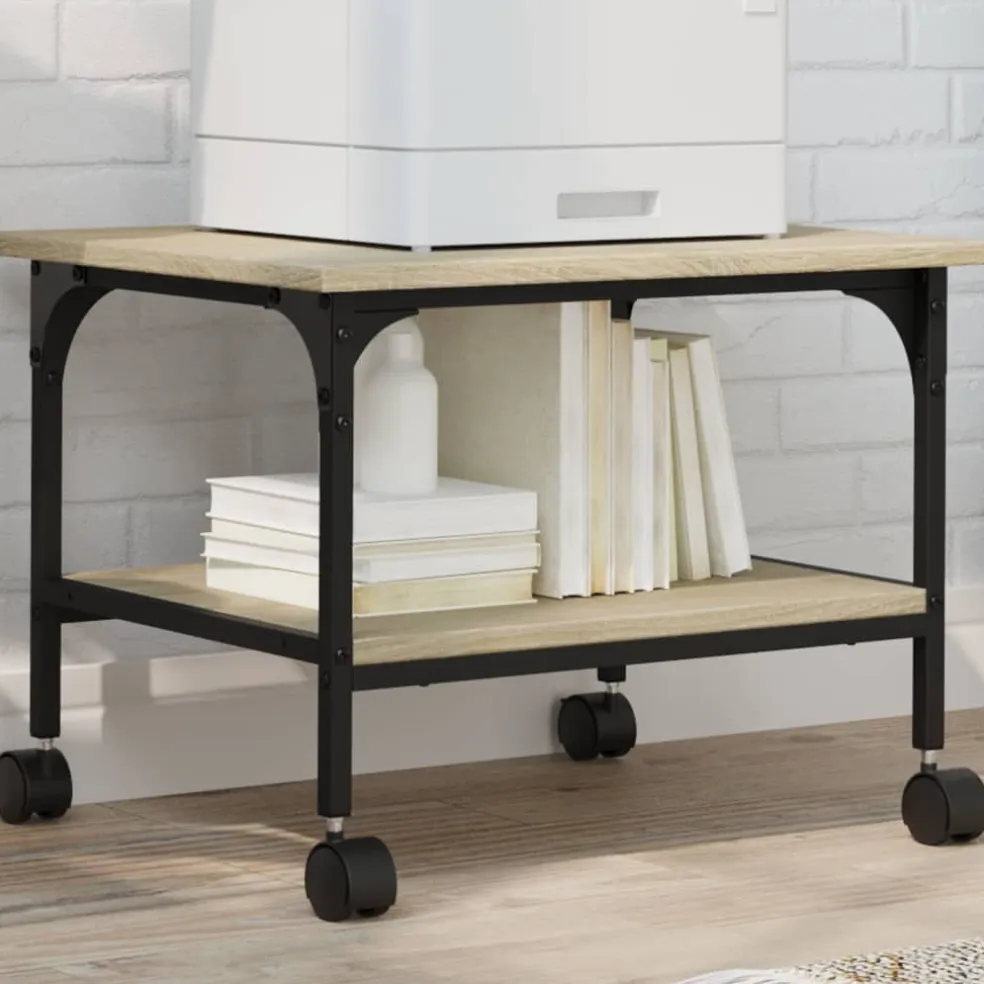 vidaXL Printerkastje 2-laags 50x40x38 cm bewerkt hout sonoma eiken