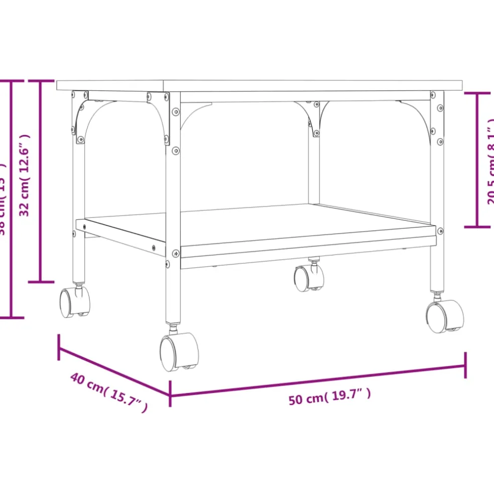 vidaXL Printerkastje 2-laags 50x40x38 cm bewerkt hout sonoma eiken