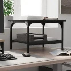 vidaXL Printerkastje 2-laags 50x40x38 cm bewerkt hout zwart