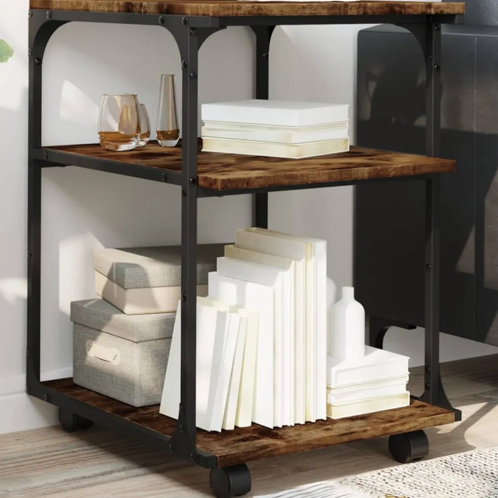 vidaXL Printerkastje 3-laags 43x48x64 cm bewerkt hout gerookt eiken