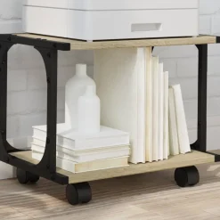 vidaXL Printerkastje 2-laags 41x28x33,5 cm bewerkt hout zwart