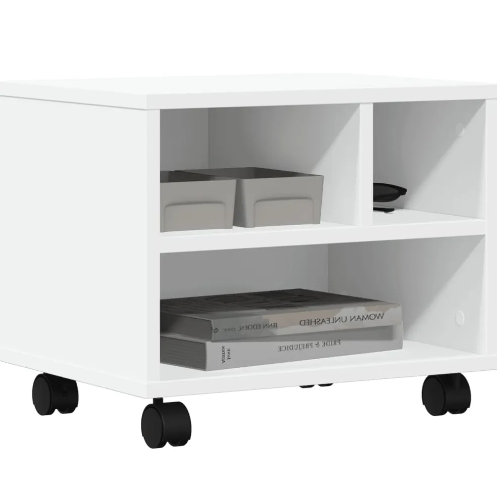 vidaXL Printerkastje met wielen 41x32x34,5 cm wit