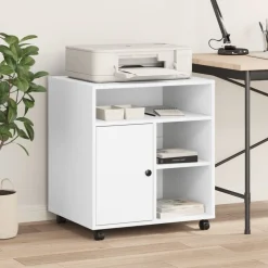 vidaXL Printerkastje met wielen 60x50x67 cm wit