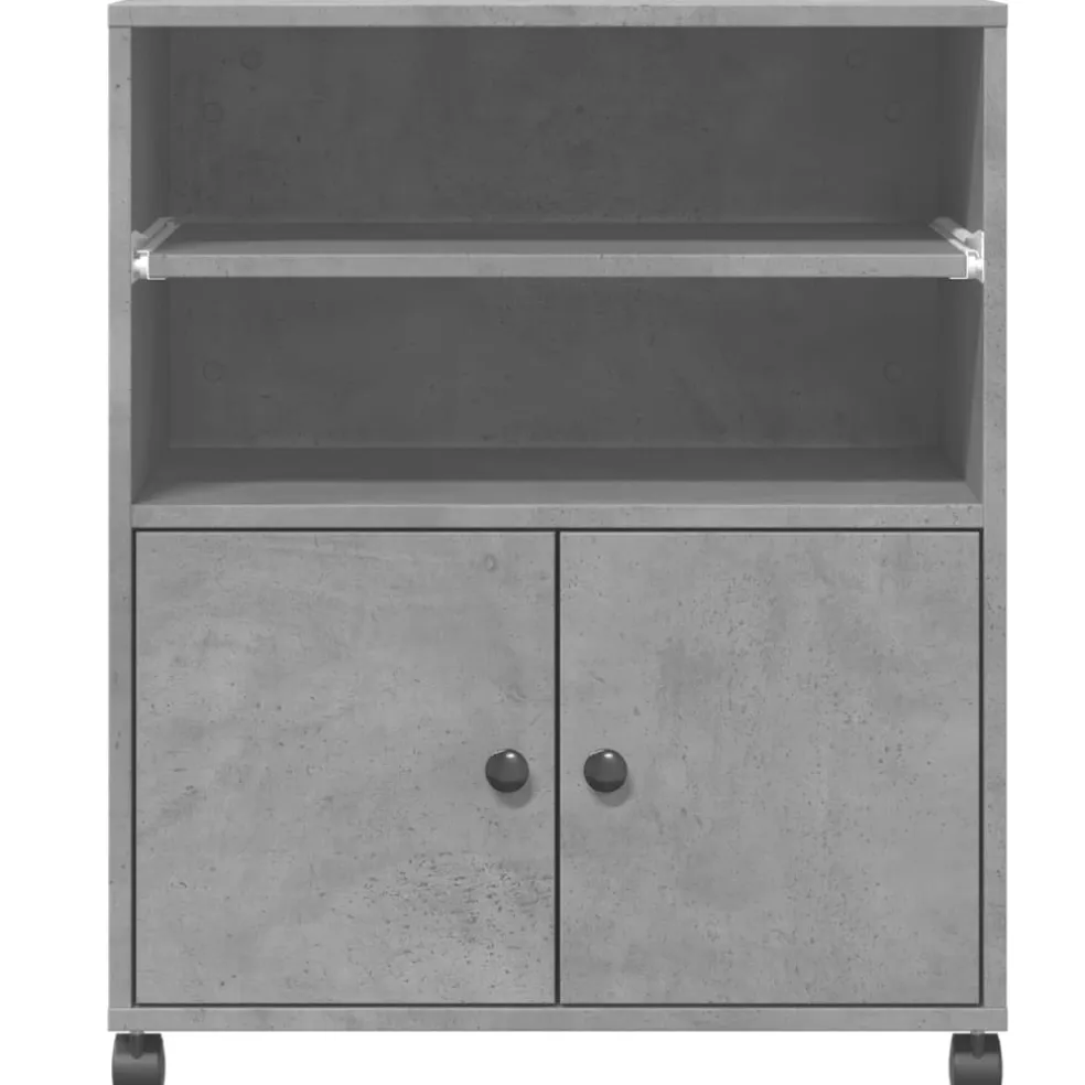 vidaXL Printerkastje met wielen 60x48x74 cm betongrijs