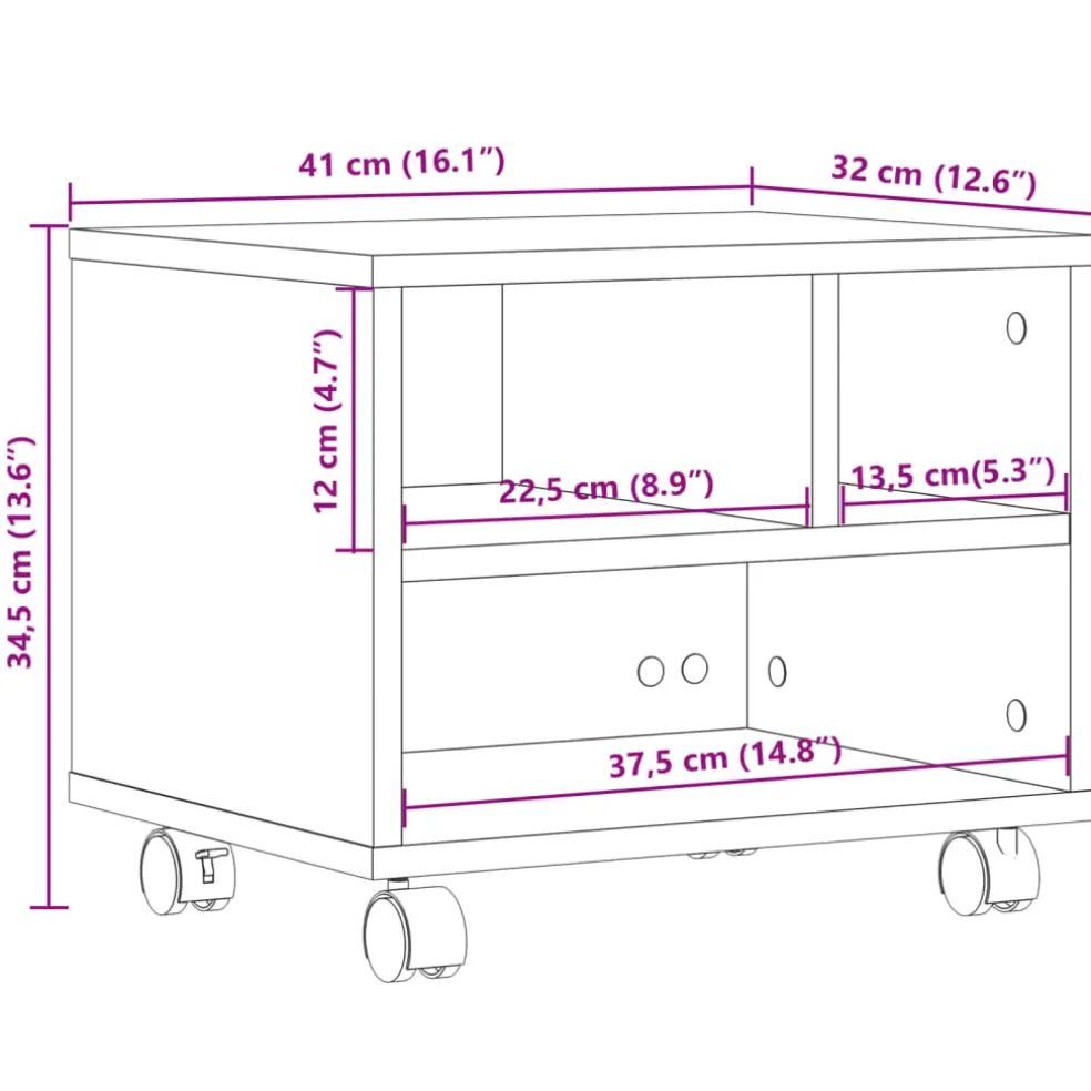 vidaXL Printerkastje met wielen 60x50x67 cm sonoma eikenkleurig