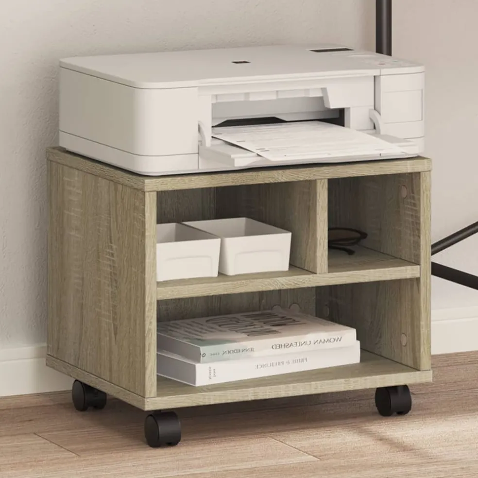 vidaXL Printerkastje met wielen 60x50x67 cm sonoma eikenkleurig