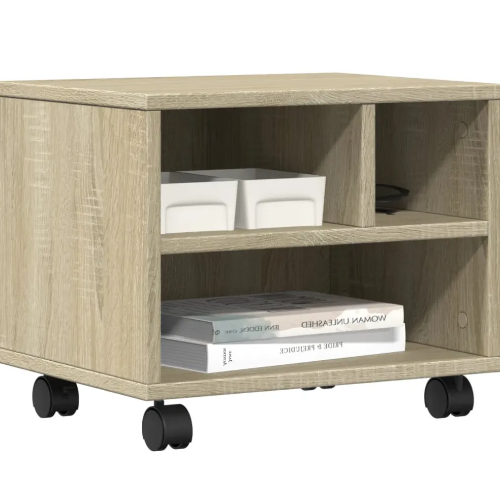 vidaXL Printerkastje met wielen 60x50x67 cm sonoma eikenkleurig
