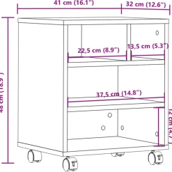 vidaXL Printerkastje met wielen 41x32x48 cm betongrijs