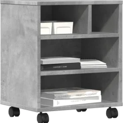 vidaXL Printerkastje met wielen 41x32x48 cm betongrijs