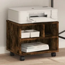 vidaXL Printerkastje met wielen 41x32x34,5 cm gerookt eikenkleurig