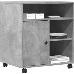 vidaXL Printerkastje met wielen 60x50x67 cm betongrijs