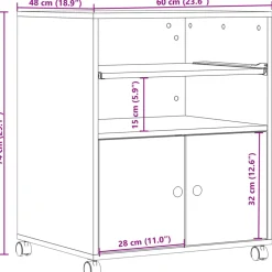 vidaXL Printerkastje met wielen 60x48x74 cm gerookt eikenkleurig