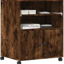 vidaXL Printerkastje met wielen 60x48x74 cm gerookt eikenkleurig