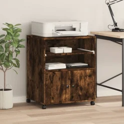 vidaXL Printerkastje met wielen 60x48x74 cm gerookt eikenkleurig