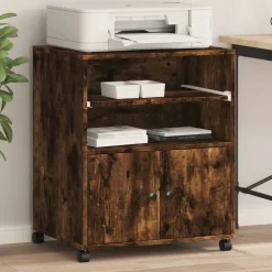 vidaXL Printerkastje met wielen 60x48x74 cm gerookt eikenkleurig