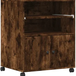 vidaXL Printerkastje met wielen 60x48x74 cm gerookt eikenkleurig