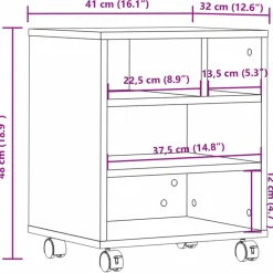 vidaXL Printerkastje met wielen 41x32x48 cm gerookt eikenkleurig