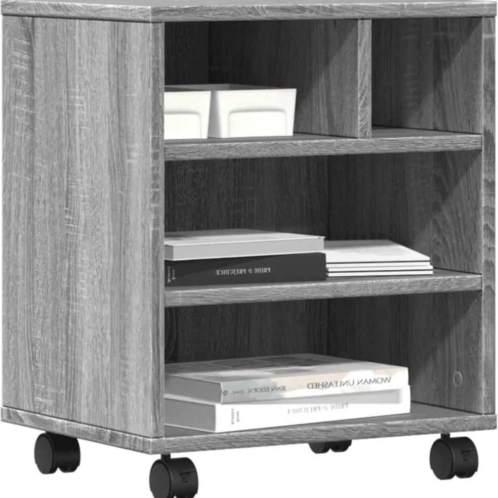 vidaXL Printerkastje met wielen 41x32x48 cm grijs sonoma eikenkleur