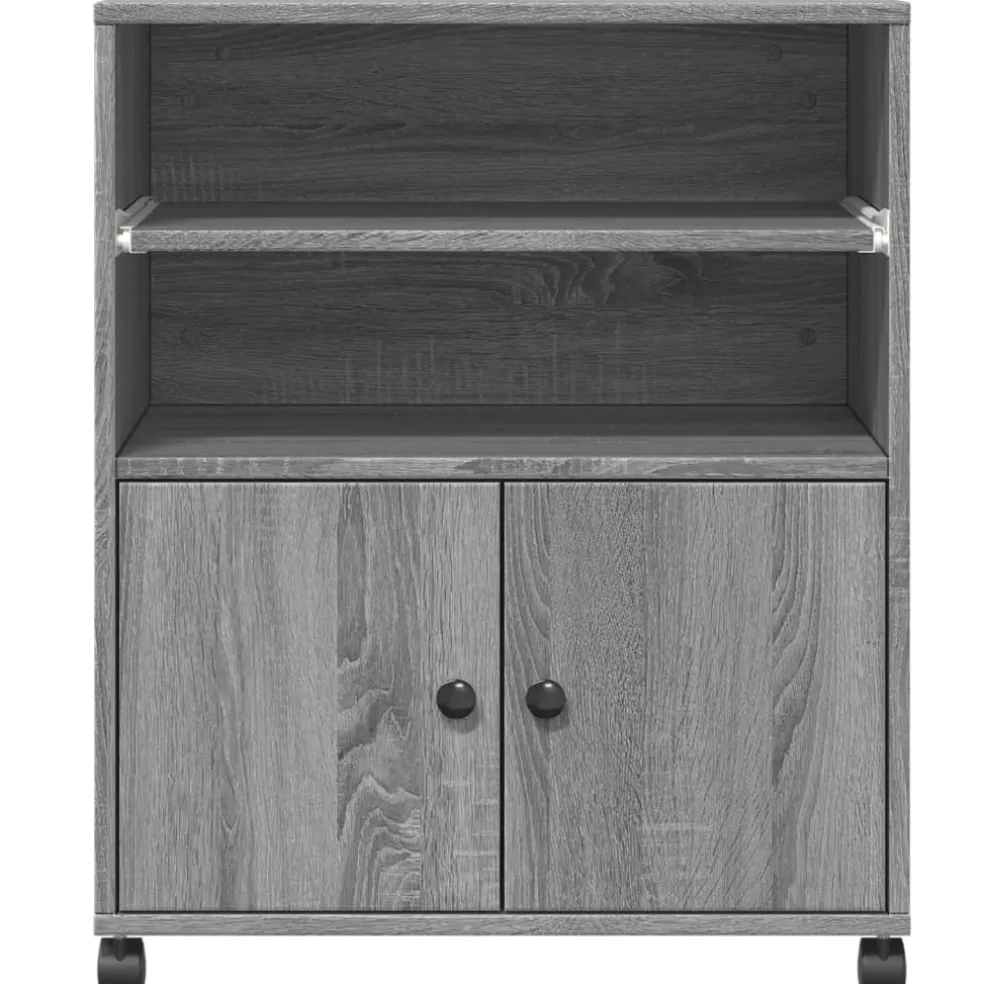 vidaXL Printerkastje met wielen 60x48x74 cm grijs sonoma eikenkleur