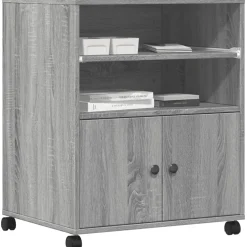 vidaXL Printerkastje met wielen 60x48x74 cm grijs sonoma eikenkleur