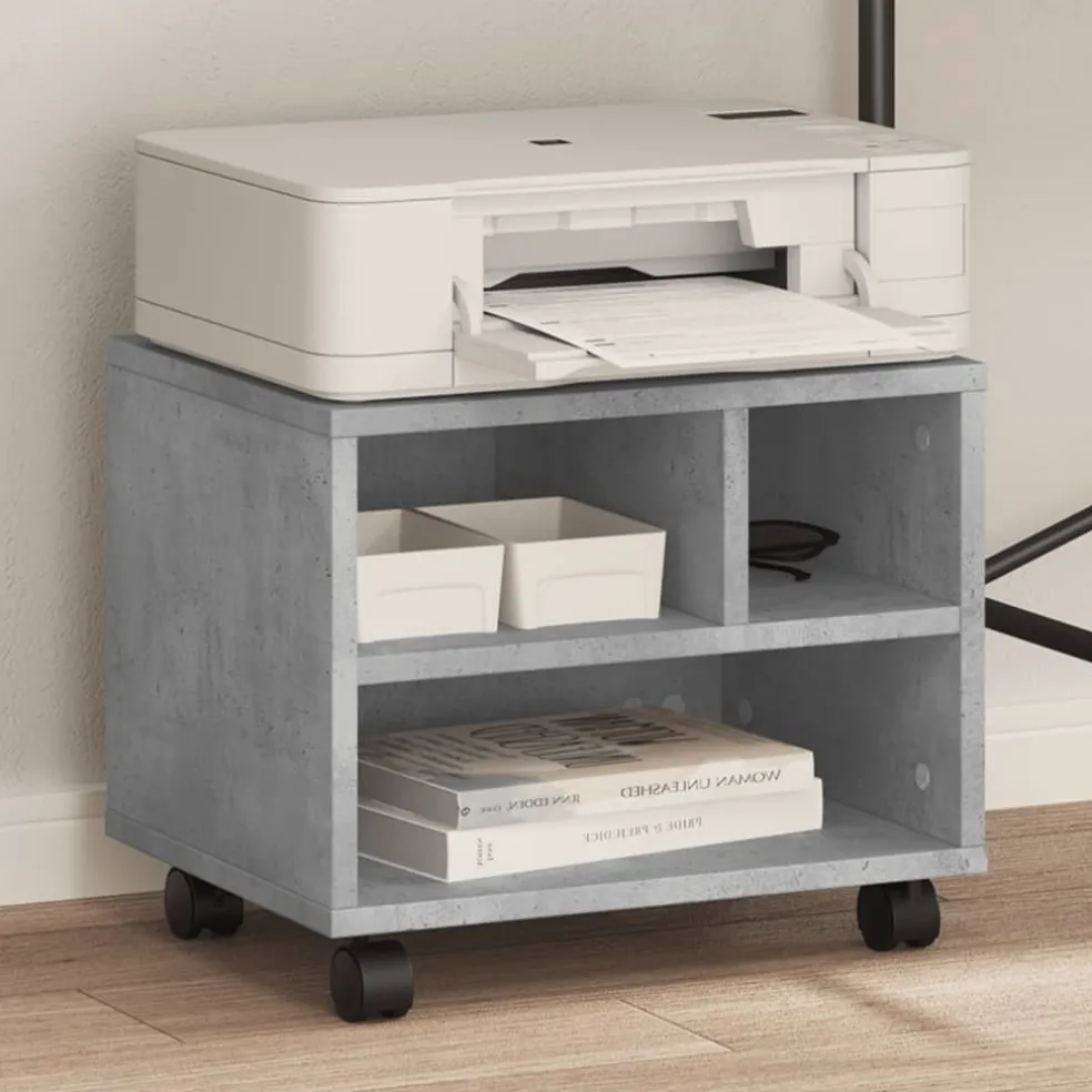 vidaXL Printerkastje met wielen 41x32x34,5 cm betongrijs