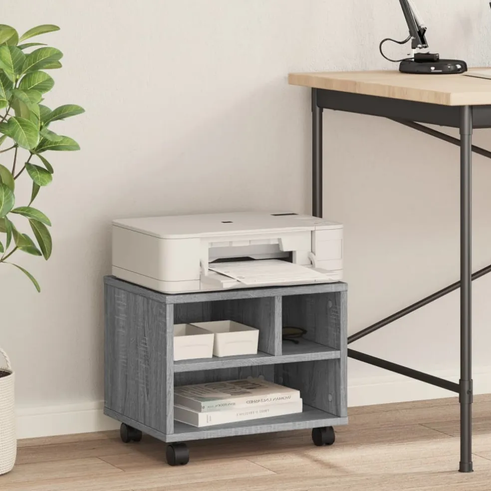 vidaXL Printerkastje met wielen 41x32x34,5 cm grijs sonoma eikenkleur