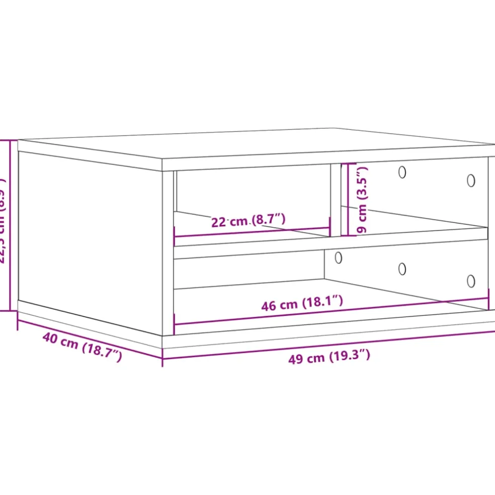 vidaXL Printerkastje 49x40x22,5 cm bewerkt hout sonoma eikenkleurig