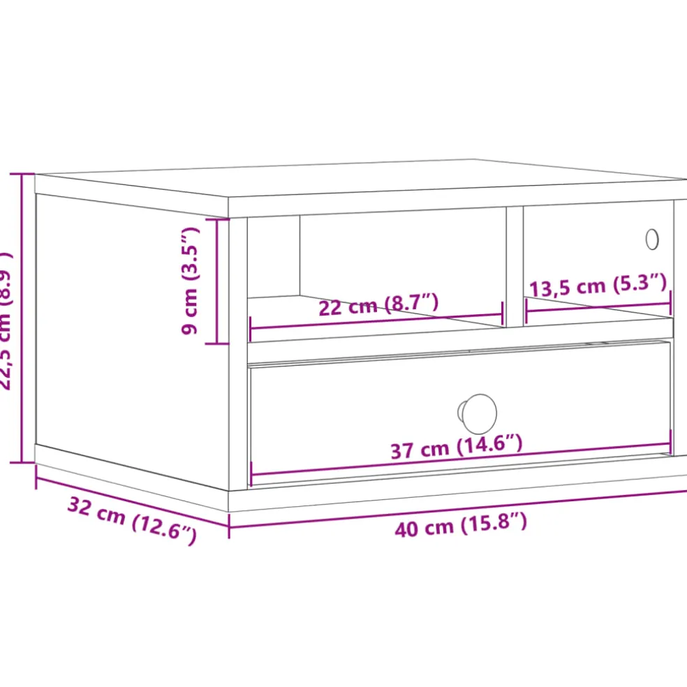 vidaXL Printerkastje 49x40x22,5 cm bewerkt hout betongrijs
