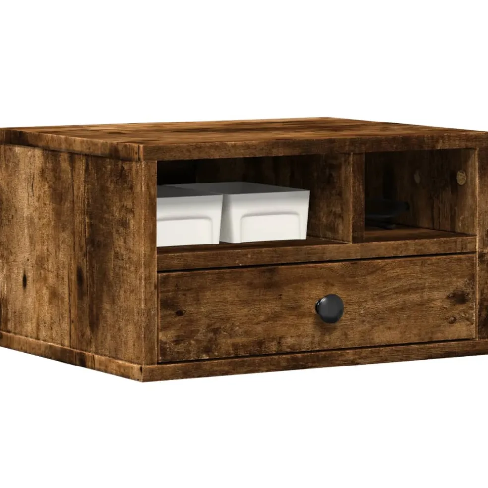 vidaXL Printerkastje 40x32x22,5 cm bewerkt hout gerookt eikenkleurig