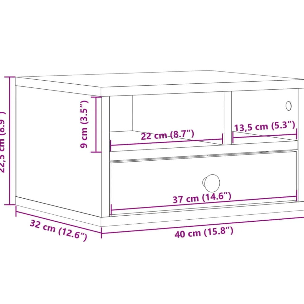 vidaXL Printerkastje 40x32x22,5 cm bewerkt hout wit