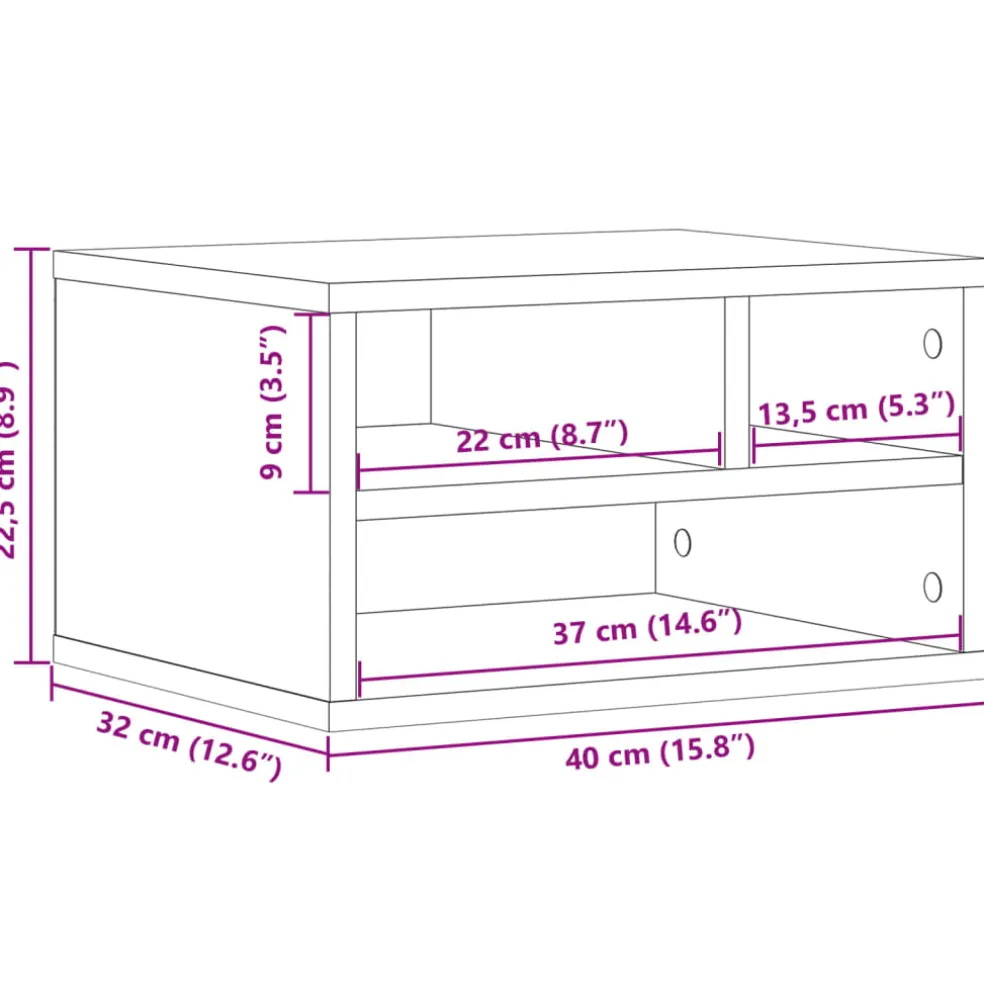 vidaXL Printerkastje 40x32x22,5 cm bewerkt hout grijs sonoma eiken