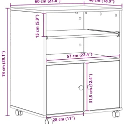 vidaXL Printerstand Artisanaal eiken 60 x 48 x 74 cm Bewerkt hout