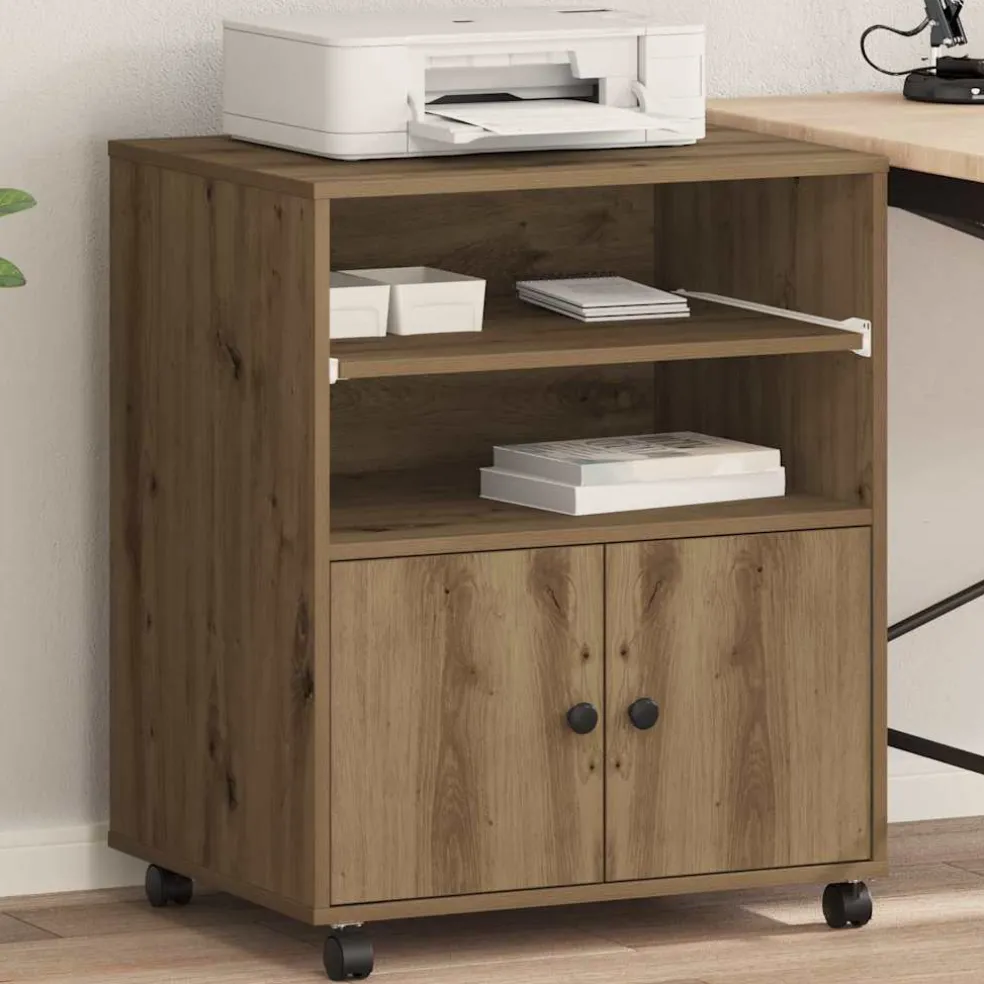 vidaXL Printerstand Artisanaal eiken 60 x 48 x 74 cm Bewerkt hout