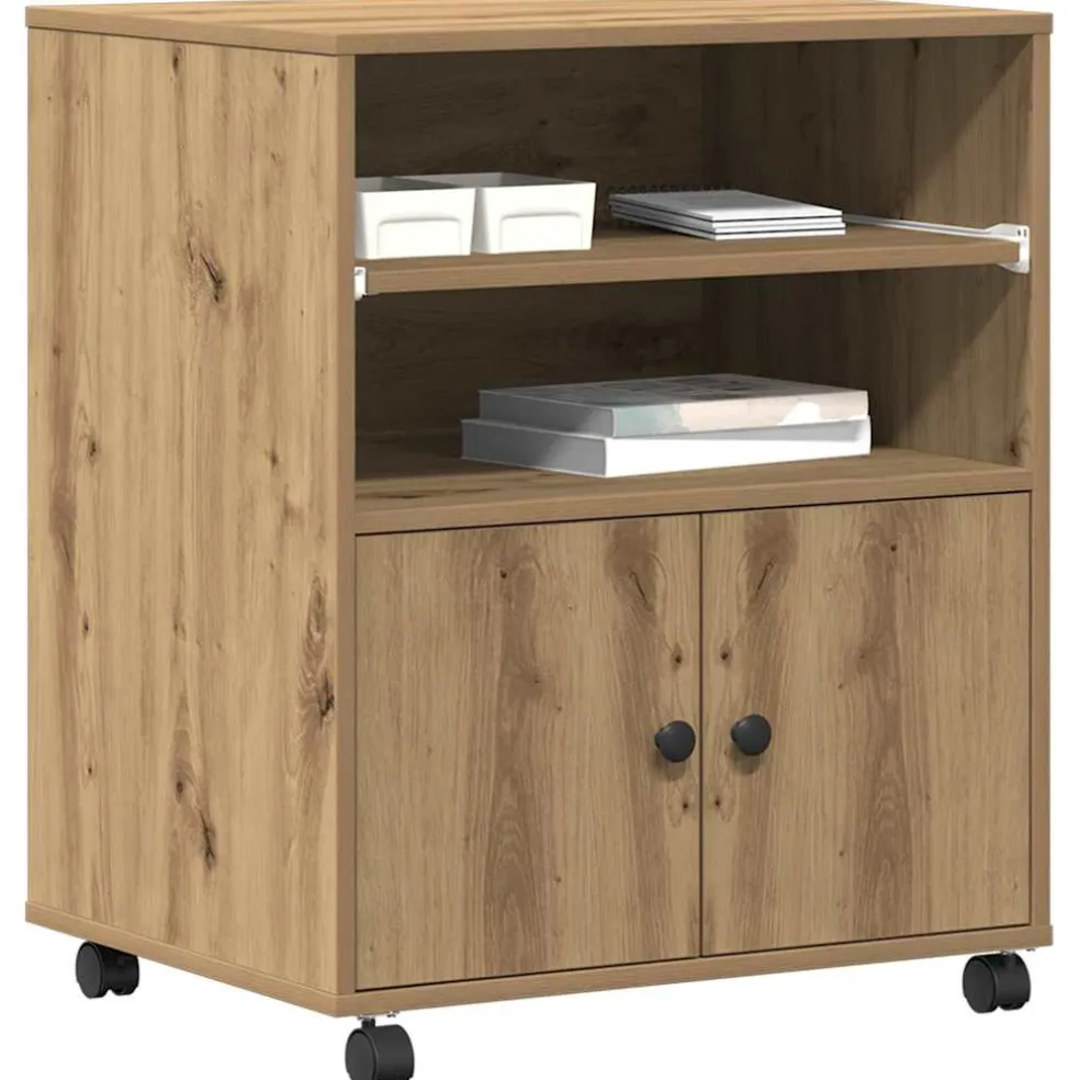vidaXL Printerstand Artisanaal eiken 60 x 48 x 74 cm Bewerkt hout