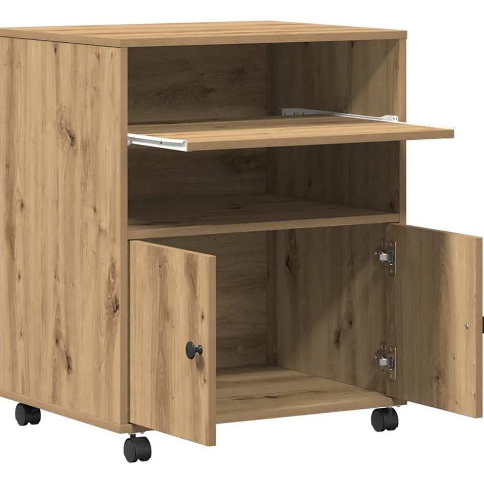 vidaXL Printerstand Artisanaal eiken 60 x 48 x 74 cm Bewerkt hout