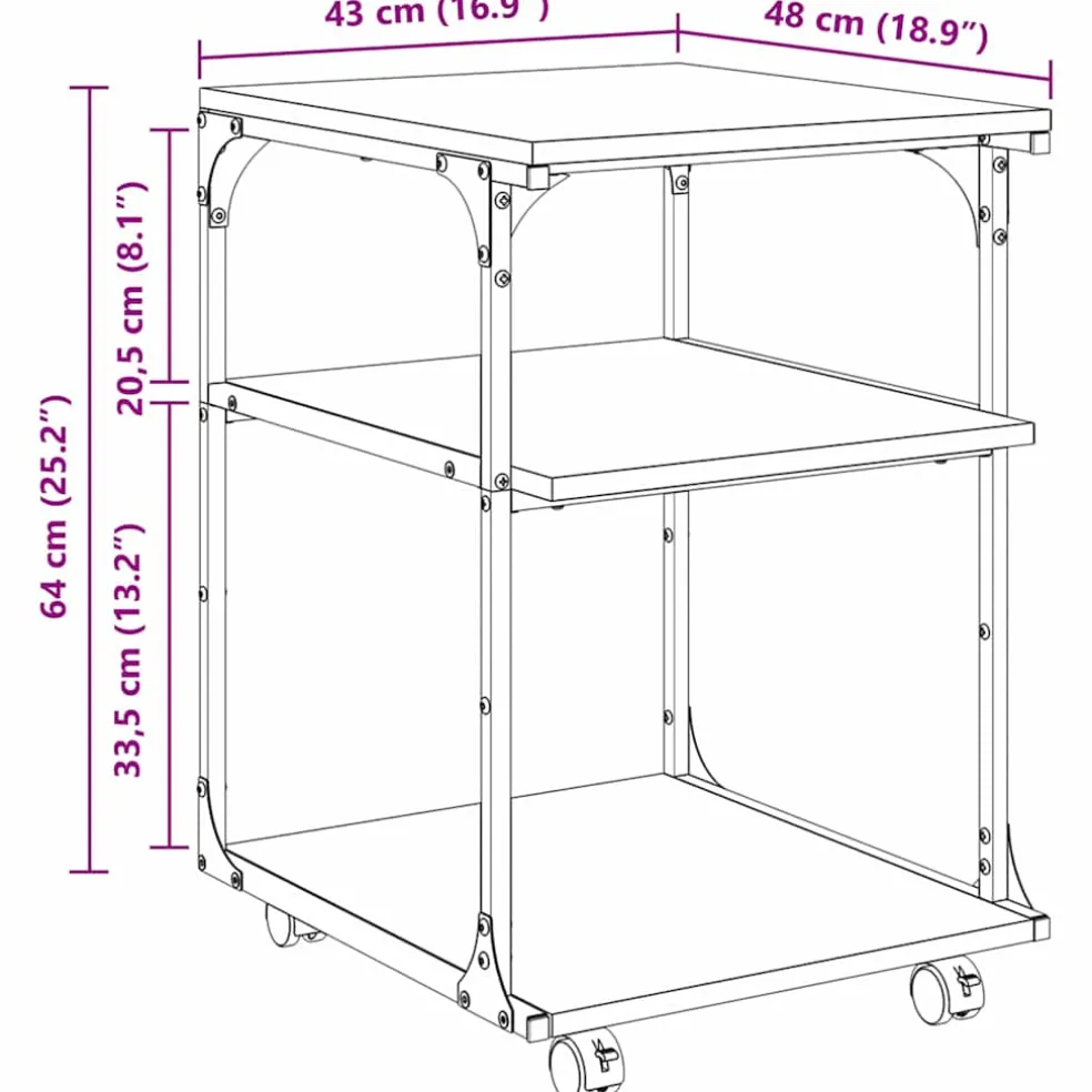 vidaXL Printerstand Artisan Eiken 43 x 48 x 64 cm Bewerkt hout