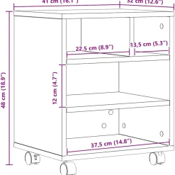 vidaXL Printerstand Artisanaal eiken 41 x 32 x 48 cm Bewerkt hout