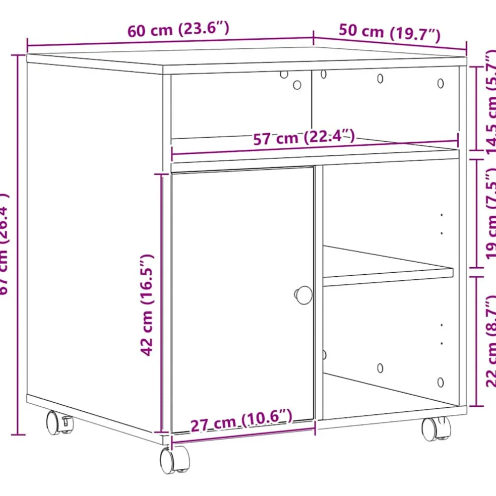 vidaXL Printerstand artisanaal eikenkleurig 60 x 50 x 67 cm