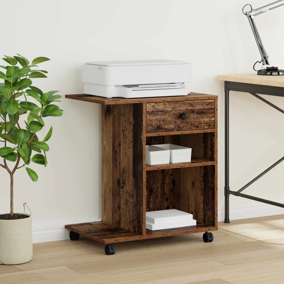 vidaXL Printerstand Oud hout 60 x 48 x 74 cm Bewerkt hout