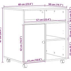 vidaXL Printerstand Zwart eiken 60 x 50 x 67 cm Bewerkt hout