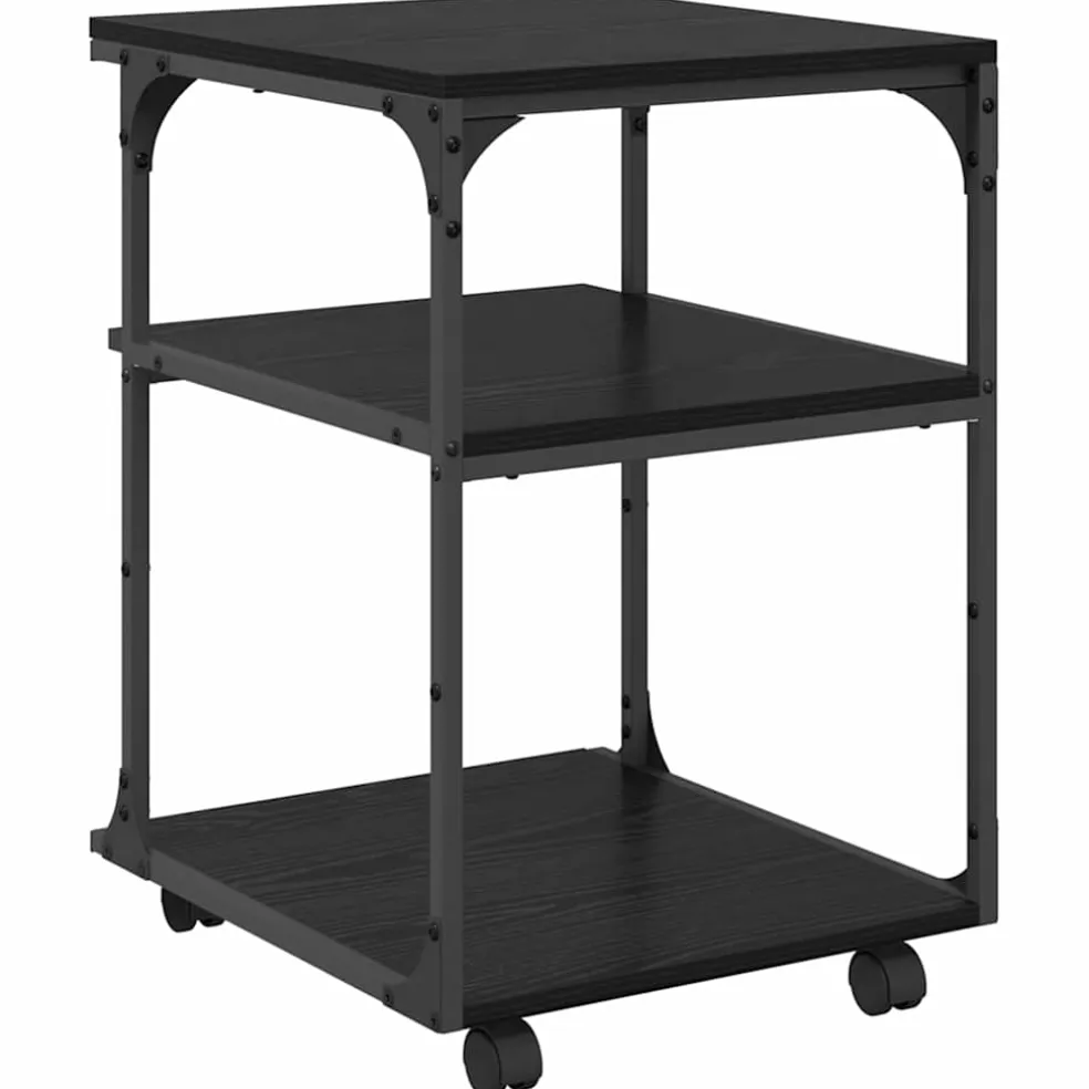vidaXL Printerstand Zwart Eiken 43 x 48 x 64 cm Bewerkt hout