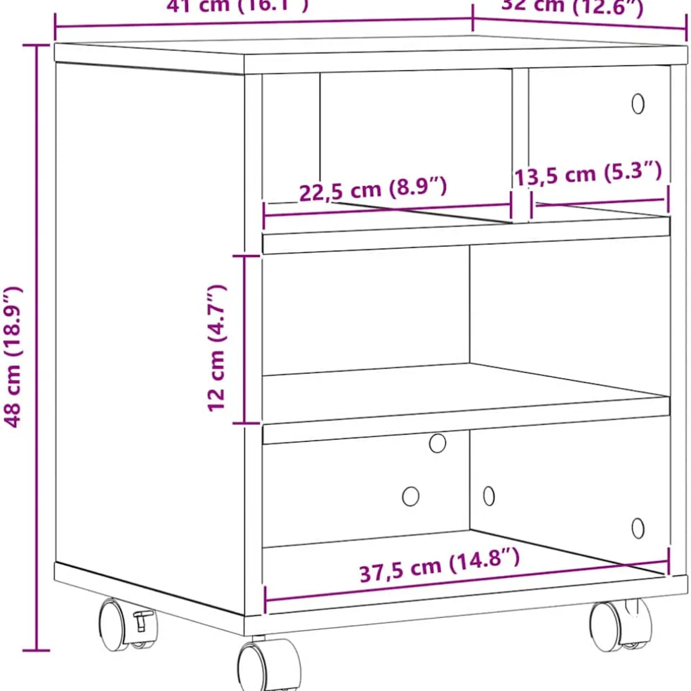 vidaXL Printerstand Zwart eiken 41 x 32 x 48 cm Bewerkt hout