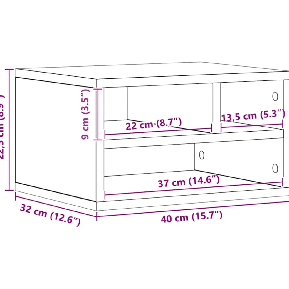 vidaXL Printerstand Zwart Eiken 40 x 32 x 22,5 cm Bewerkt hout