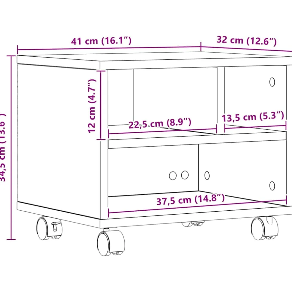 vidaXL Printerstand Zwart Eiken 41 x 32 x 34,5 cm Bewerkt hout