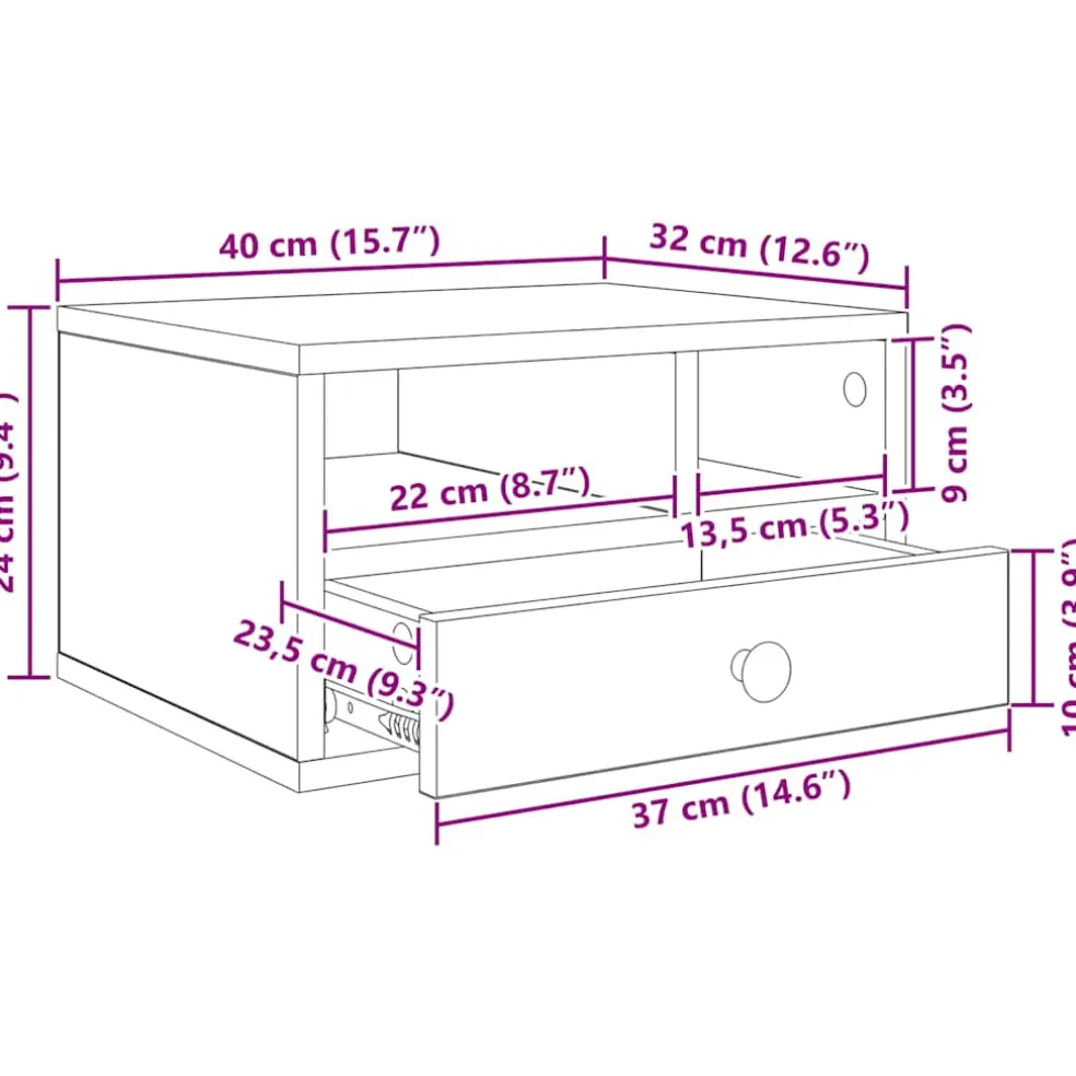 vidaXL Printerstand Zwart Eiken 40 x 32 x 24 cm Bewerkt hout