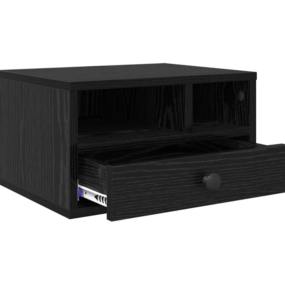 vidaXL Printerstand Zwart Eiken 40 x 32 x 24 cm Bewerkt hout
