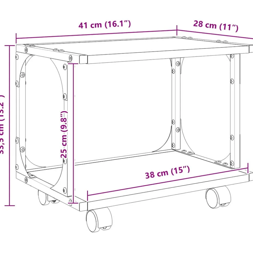 vidaXL Printerstand Zwart eiken 41 x 28 x 33,5 cm Bewerkt hout