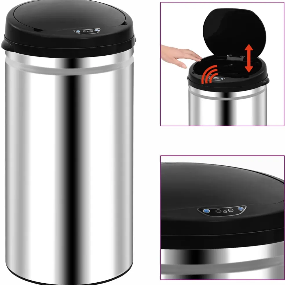 vidaXL Prullenbak met automatische sensor 50 L roestvrij staal
