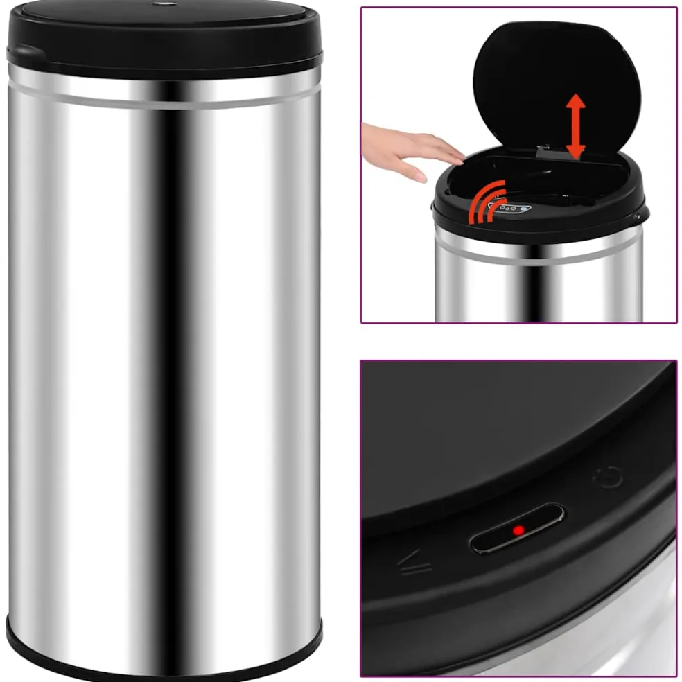 vidaXL Prullenbak met automatische sensor 70 L roestvrij staal